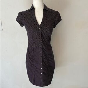 Express Black Polka Dot Button-Up Dress